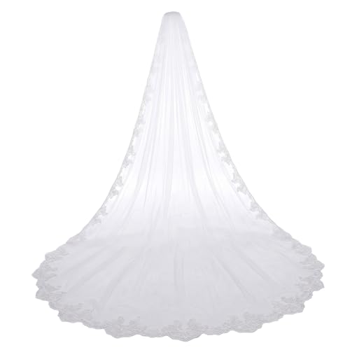 Voile de mariage cathédrale en maille douce et broderie royale