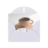 Taza de café de 6 x 4 pulgadas sobre la mesa, tarjeta de felicitación con estampado blanco con sobre, adecuada para deseos de cumpleaños, felicitaciones de boda