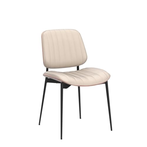 LUNLING Dining Room Chairs Set of 2 Mid Century Modern Retro Beige Faux Leather Chair with Walnut Bentwood Upholstered Seat Metal Legs Kitchen Chairs Adjustable Foot for Kitchen Dining Room