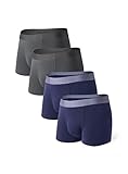 DAVID ARCHY Bamboo Rayon Trunks Ultra Soft Men's Seamless Underwear Breathable Air Support Pouch Soft 4-packs Dark Gray Navy Blue L