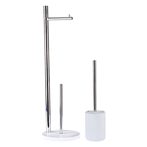 Toilet Brush & Holder Set - Round Toilet Bowl Brush with Deep Cleaning Scrub & Toilet Paper Holder for Effective Cleaning and Organization - 2 Piece Set