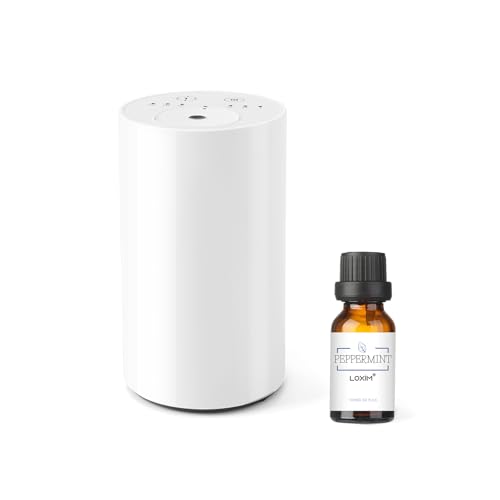 LOXIM Difusor de aroma inalámbrico con aceites esenciales de menta, niebla fría 3 niveles, 3 temporizadores 1/2/3H, para coche y oficina