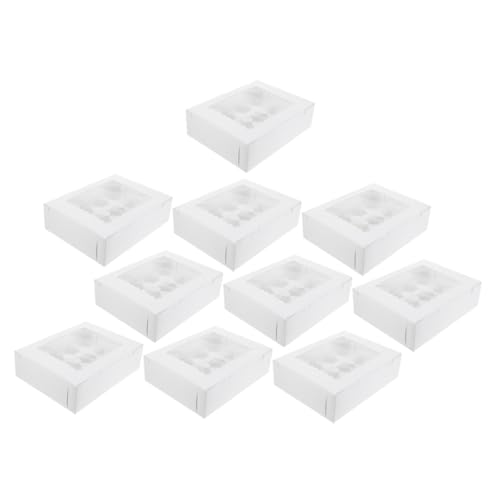 FELTECHELECTR 10Pcs Muffin Cake Wrapping Box with Window Premium Pastry Packaging for Desserts Versatile Design for Egg Tarts Cookies and More Secure Compartment Structure