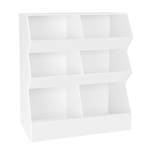 Image of DINZI LVJ Toy Storage Organizer, Kids Bookshelf, Wooden Toy Storage Cabinet, 6 Cubby Children Bookcase, 35.4" L Toddler Book Shelf for Playroom, Living Room, Nursery, Hallway, School, White