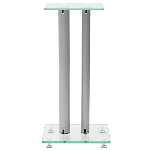 Tidyard Set of 2 Speaker Stands Tempered Glass Plate 2 Aluminum Pillars Design Floor Stands 11.8 x 9.8 x 24 Inches (L x W x H)