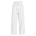 Miyaomn Pants for Women Trendy Wide Leg Pants for Women Flowy Drawstring Elastic Waist High Waisted Lounge Palazzo Trousers Dressy Casual Linen Boho Summer Beach Vacation Travel Clothes White