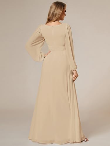 Image of Ever-Pretty Women's Crewneck Long Lantern Sleeves Floor Length A-Line Pleated Chiffon Formal Dress 0106B