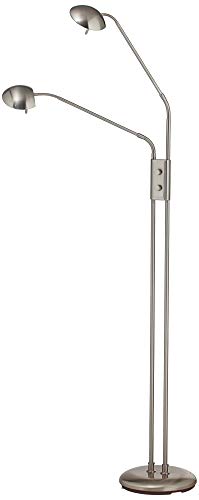 360 Lighting Casper Modern Pharmacy Lamp Floor Standing Led 2-Light 63" Tall Brushed Nickel Silver Adjustable Arm Swivel Head Dimmer Switch For Living Room Reading House Bedroom Home Office #TOP6