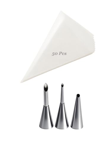 Bismark Cupcake Filling Piping Tips and Bags Set – 3 Long Nozzles with 50 Disposable 12
