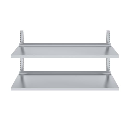 AmGood 16 in. x 60 in. Two-Tier Stainless Steel Wall Mount Shelf | Heavy-Duty Metal Shelving for Kitchen, Garage, Pantry, Closet, and More
