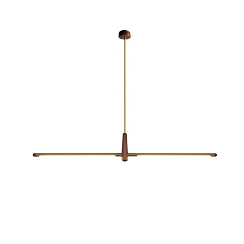 Ironheel 18W LED Nordic Walnut Hanging Light,Minimalist Brass Long Strip Ceiling Light,Dining Room Living Room Wood Pendant Light-Warm Light 115x100cm(45x39inch)