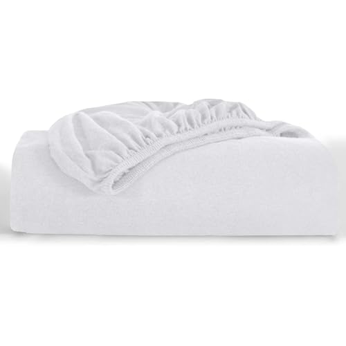 Oxford Homeware King Size Fitted Sheets – 30 Cm Deep Pocket Jersey Fitted Sheet White, 100% Organic Cotton Soft Breathable Easy Care Bed Sheets – Shrinkage and Fade Resistance (152x200)