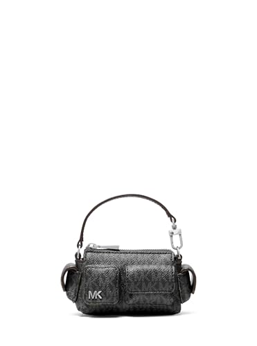 Michael Kors Pingente Dakota Bolsa, Ferragens prateadas/Sarja revestida com assinatura Tonal MK/Preto