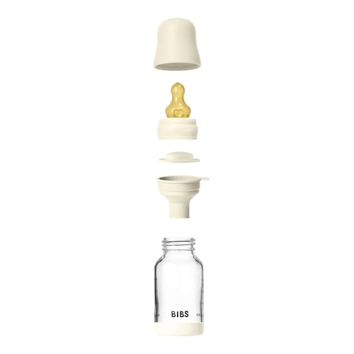 Image of BIBS Glass Baby Bottle, 120 ml, 1-Pack, Natural Rubber Nipple, Ivory