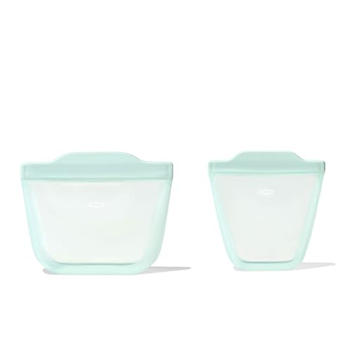 Image of OXO Tot Silicone Reusable Bags – 2 Piece Cup and Snack Set - Opal