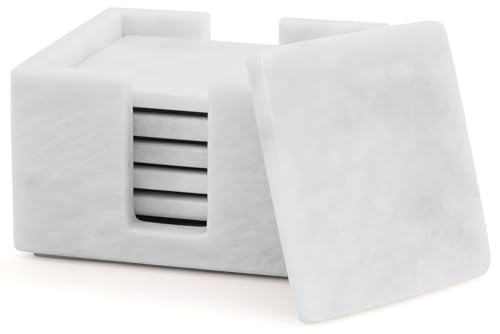 Radicaln White Marble Coasters Set of 6 Handmade 3.5' Inch Square Coasters for Drinks, Elegant...