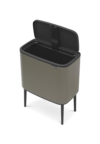 Image of Brabantia Bo Touch Top Kitchen Trash Can with Single Compartment & Raised Legs | Platinum | 9.5 Gal Inner Bucket | Soft-Close Garbage Can, Stay-Open Lid | Fits Against Wall | + Trash Bags