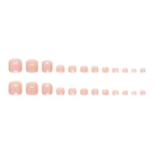 Image of Chrome Press on Toenails Short Square Fake Toenails Glossy White Pink Aurora Toe Nail Press ons Sheer Shiny Stick on Toe Nails for Women Summer Manicure 24Pcs