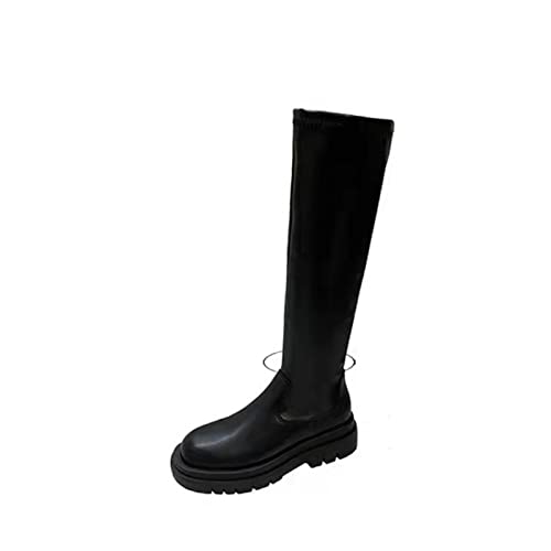 Bottes sur le genou femmes en cuir PU imperméable avec plateforme moto crantée antidérapante