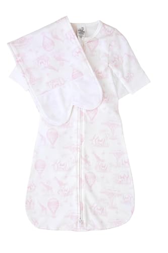 Image of The Butterfly Swaddle: Safe Organic Newborn Baby Sleep Sack & Wrap Blanket | Natural Transitional Accessory for Calming Sleep Support (Pink Safari, Med /Large)