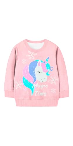 Image of Girls Unicorn Sweaters Kids Long Sleeve Cable Knit Sweater Chunky Pullover Jumper Fall Winter Pink