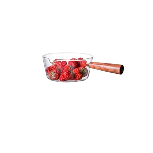 DASJKDI Olla de Vidrio for Leche 400/600 ml con Mango Madera, Resistente a Altas temperaturas, for Fideos domésticos, for Estufa, Cocina cerámica(600ML)