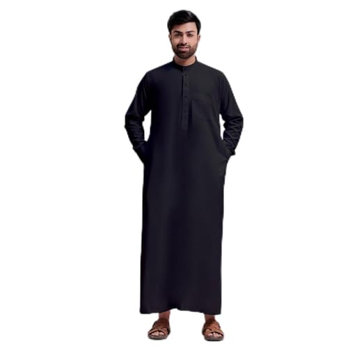 Traditional Dishdasha – Mens Saudi Style Thobe Classic - Full Length Long Sleeve Islamic Thobe (Black, XL)