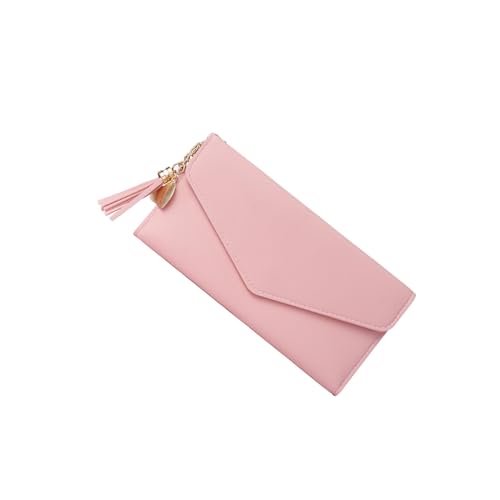 Stylish Leather Envelope Card Wallet with Tassel Chain Long Wallet for Women,Pink2
