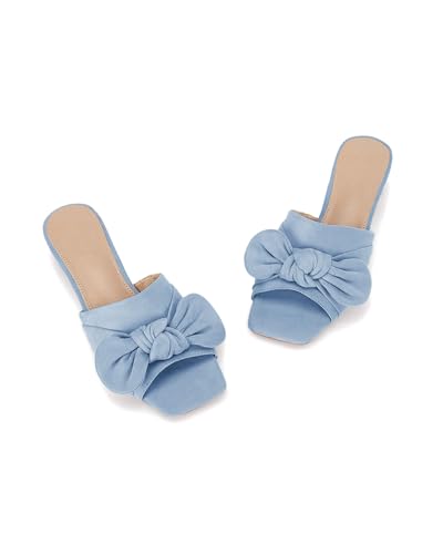 Image of Coutgo Womens Bow Slides Sandals Wide Width Slip On Chunky Low Heels Square Open toe Elagant Summer Shoes