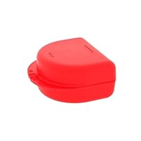 Dr. Bauer's Zahnspangenbox, KFO-Dose, Hygienische Aufbewahrungsbox für Zahnspangen, Prothesen, mit Luftlöchern (rot, 4,10cm hoch)