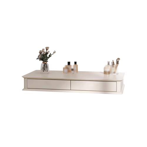 HTYUKFDG Escritorio flotante con 2 cajones montado en la pared, mesa de tocador de maquillaje de madera maciza, escritorio suspendido, moderno mueble de almacenamiento flotante para dormitorio