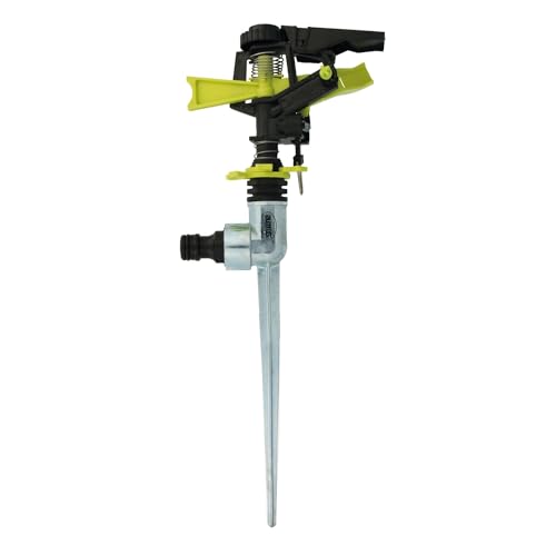 Amig - Aspersor Sectorial con Cabeza - Pincho Metálico Ideal para Clavar en el Césped - 300 mm - Superficie de Riego de hasta 243 m² - Plástico ABS - Verde Pistacho y Negro