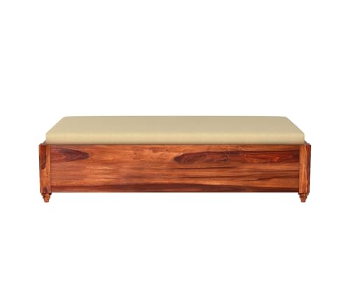 Image of ONIJA Solid Sheesham Wood Diwan Sofa Cum Bench Without Seating Cushion & Pillows | Modern Wooden Daybed for Living Room, Bedroom & Home Decor (Honey Finish)