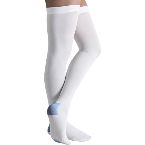 Image of TED Hose Compression Stockings for Women & Men,Anti Embolism Knee-High | Thigh High Compression Socks with Inspection Hole,15-20mmHg Medical Compression Hose,Unisex White