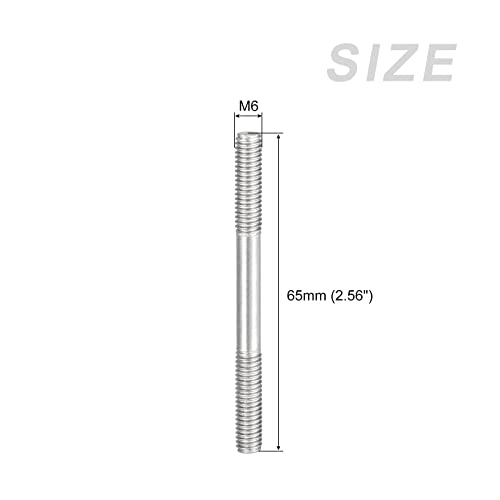 METALLIXITY Doppelseitige Stiftschrauben (M6-Gewinde 65 mm Länge) 10 Stück, 304 Edelstahl-Doppelgewindestangenbolzen – für die Hauswartung
