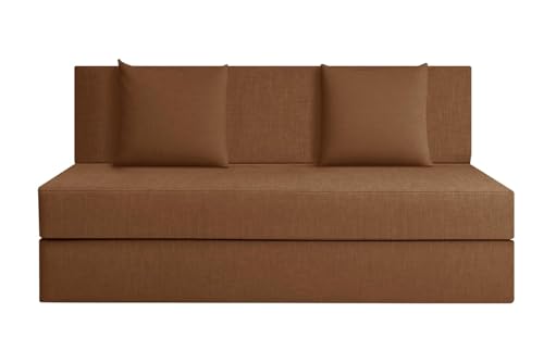 Image of Rosebell Foldable Two Person Jute Sofa Cum Bed in Brown | Compact & Lightweight | Removable Washable Cover Two Cushion | 4 X 6 Ft Size | Great for Guests at Home or Office