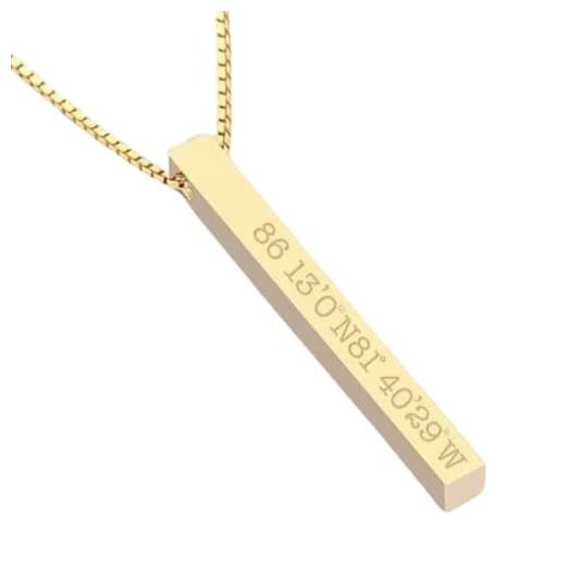JEWEE DIAMOND Personalized 14K Gold 3D Name Necklace with Box Chain | Custom Engraved Family Name & Dates Bar Pendant | Unique Gift for Women, Men, & Couples