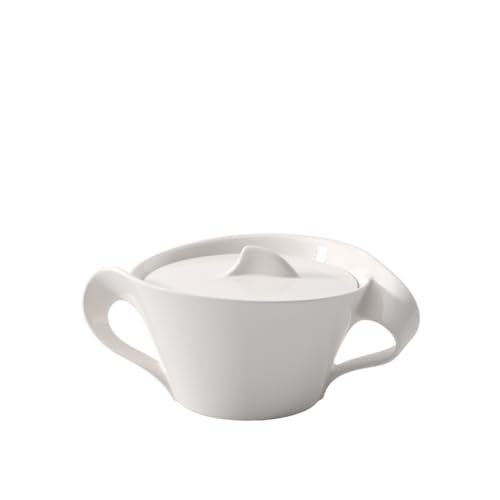 Villeroy & Boch NewWave Zuckerdose, Marmeladendose mit Deckel, geschwungener Henkel, Premium Porzellan, spülmaschinen- und mikrowellengeeignet, weiß, 260 ml