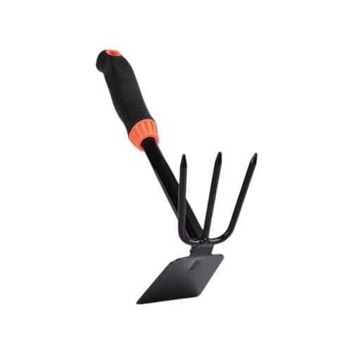 3 Prong Garden Fork for Garden Soil,Cultivator Garden Hoe,Hand Hoe Hand Rake for Loosening Soil and Weeding(2 in 1 Gardening Tools ),Garden Hoe Long Handle, black and orange