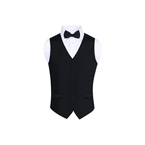 S.H. Churchill & Co. Men’s 100% Wool Formal Vest and Tie Set – Includes Black Vest and Matching Black Satin Bow Tie, 2XL Cover