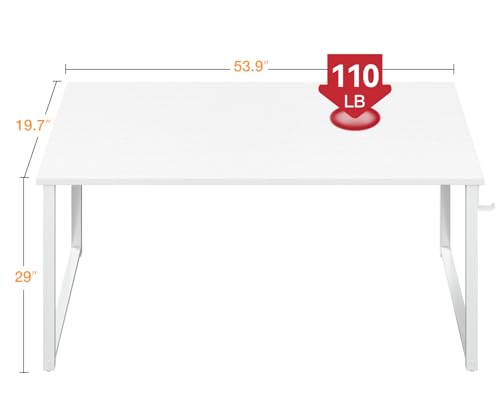 Image of Casaottima 54 Inch Computer Desk for Home Office, Study Writing Table for Small Spaces, Simple Modern Desk with Headphone Hooks, White