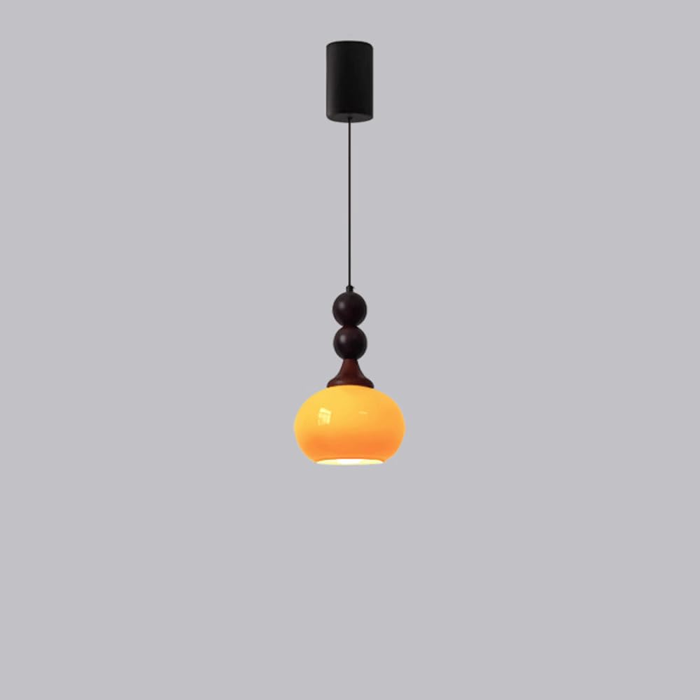 Lámpara colgante vintage de diseño francés en hierro y cristal naranja degradado