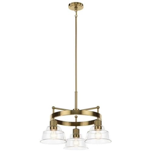 Kichler, Eastmont 3 Light Chandelier with Clear Glass in Brushed Natural Brass, 52402