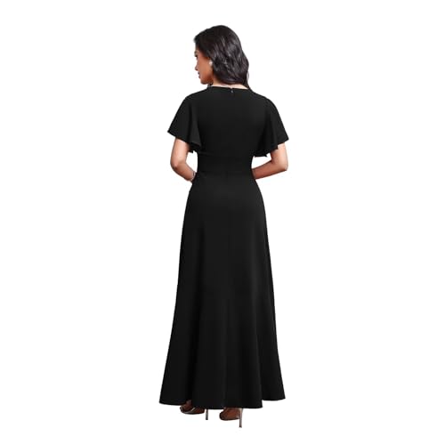 Image of BABYONLINE D.R.E.S.S. Formal Dresses for Women Cocktail Dress Split V Neck Wrap Ruffle Wedding Guest Dress 3089-XIN