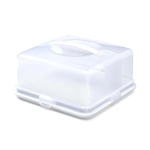 ZOPPER White Large Square Plastic Cake Box With Lockable Lid & Carry Handles Portable Cake Carrier Storage Container Fits 11 inch Ideal for Cakes, Cookies
