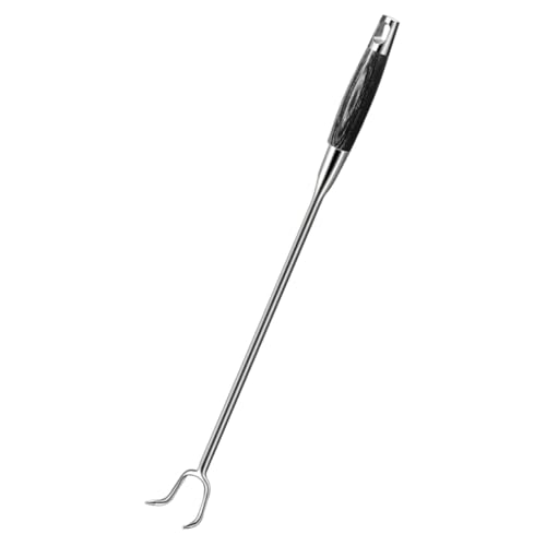 VALICLUD Gancho de Acero Inoxidable para Barbacoa Girador de Carne Resistente Gancho Único para Asar Mango de Madera para Carne de Cerdo Aves y Jamón Fácil de Limpiar