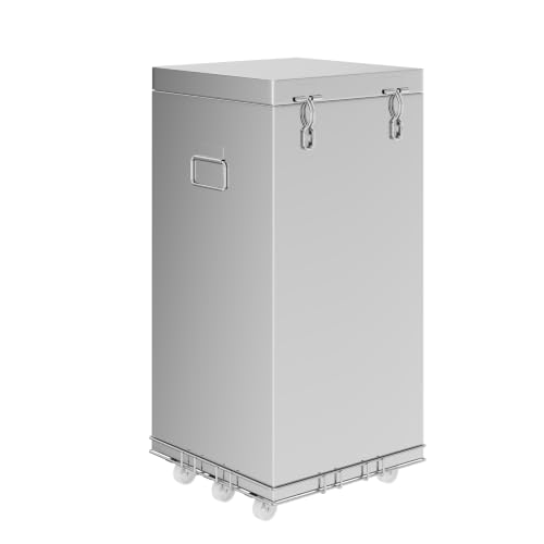 Image of LAPO Wheat Storage Container with Wheels for Kitchen, Large Grain Container Stand for Yearly Wheat Storage, Heavy Duty-Free Standing Storage Trolley, Easy to Move Stand-Chrome Finish