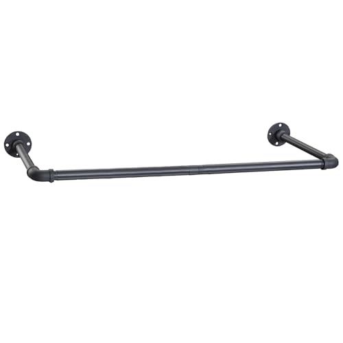 LAIDER HEROS Kleiderstange für Wand, 80cm Garderobenstange im Industrie-Design Industrierohr Kleiderstange, bis 50 kg belastbar, einfache Montage, Abnehmbare Garderobenstangen aus Metall/Mattschwarz