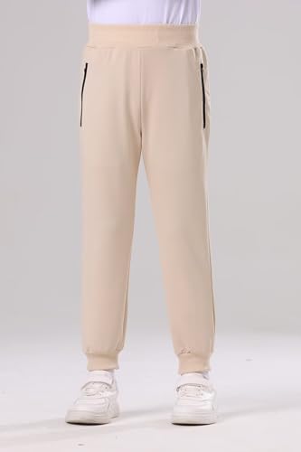 BINPAW 3 Pack Boys Pull On Sweatpants Active Jogger Pants with Zipper Pocket Athletic Pants for Kids, Gray/Blue/Khaki, 13-14 Years = Tag 1602