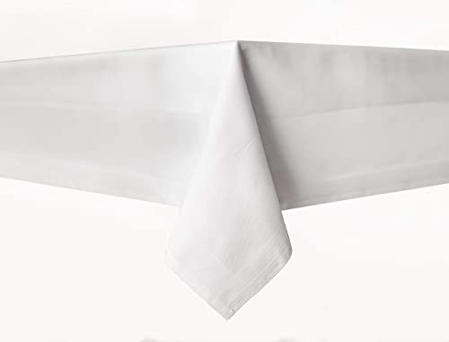 texpot Damask Tablecloth 130 x 320 cm White with Satin Edge Washable at 95 °C, 126 x 51.2 inch (Rectangular) - Image 2